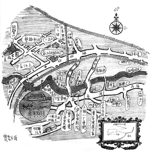 七十年代滬西局部，按記憶所畫。所有工廠，現(xiàn)已經(jīng)拆除殆盡