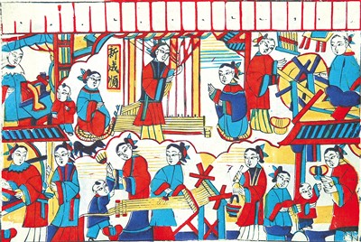 山東濰坊楊家埠年畫(huà)《女十忙》 山東工藝美術(shù)學(xué)院博物館藏