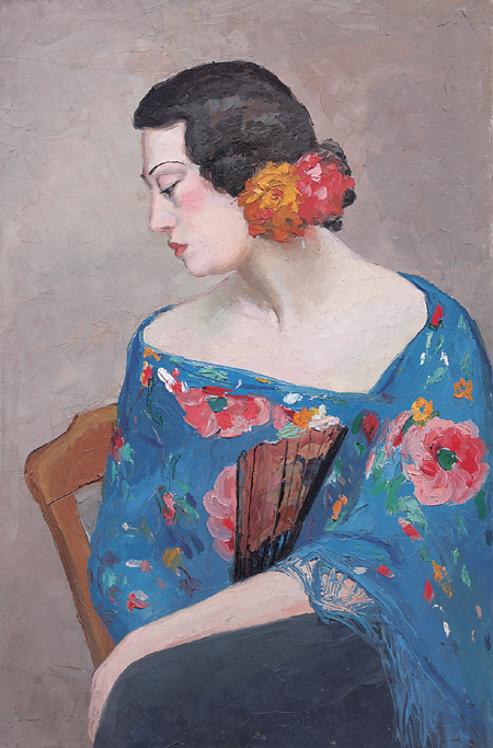 戴花執(zhí)扇的女人(布面油畫) 潘玉良