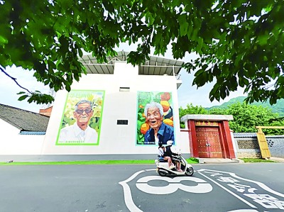 西安美院的師生在蔡家坡村繪制的壁畫。本報(bào)記者 于園媛攝/光明圖片