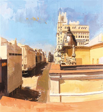 　　8月1日下午1點的格蘭維亞大道（布面油畫）  　　安東尼奧·洛佩斯·加西亞（西班牙）