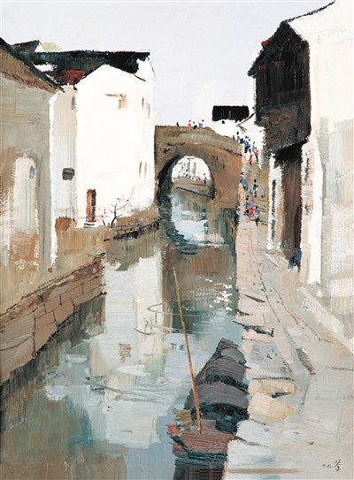 紹興河濱(油畫(huà)) 吳冠中