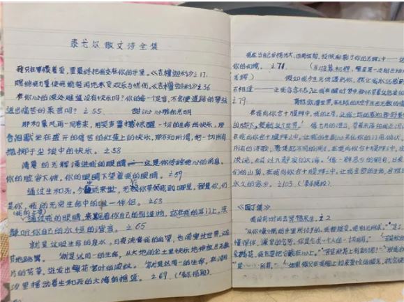 除了孫犁，李躍慧也十分喜愛(ài)泰戈?duì)枺@是她手抄的部分泰戈?duì)栐?shī)歌