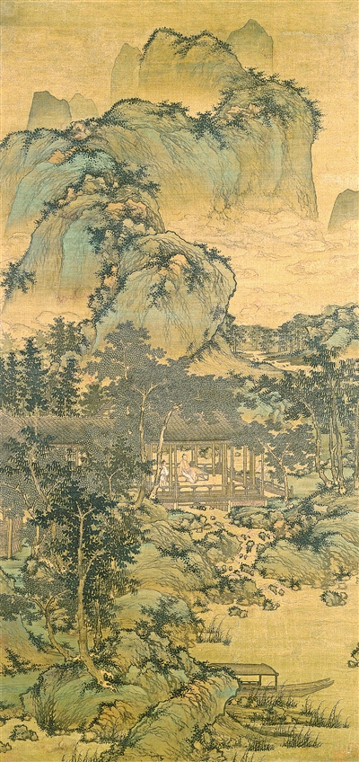 中國畫《山居納涼圖》，作者為元代盛懋。  美國納爾遜—阿特金斯藝術博物館藏