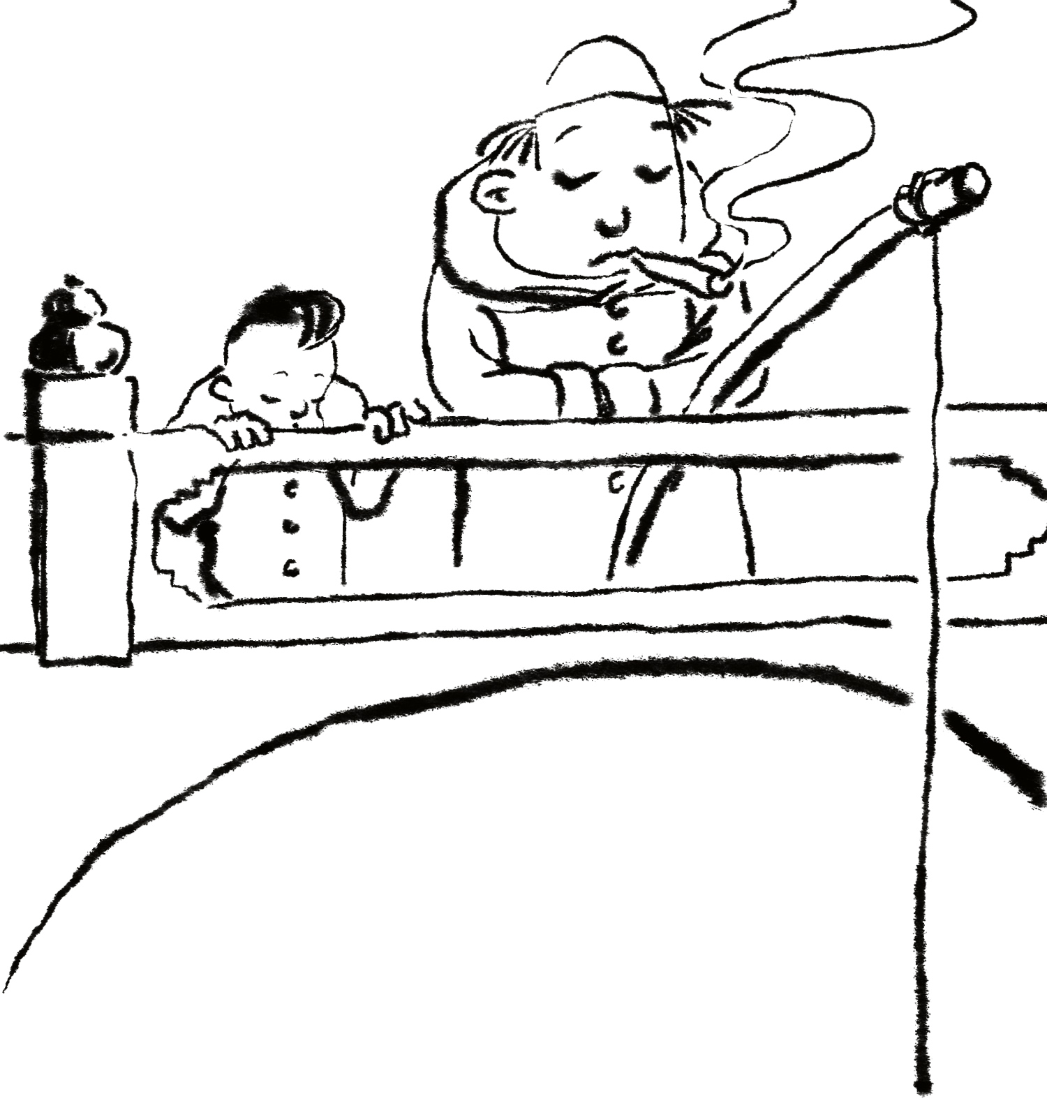 插圖:扒橋欄桿的孩子們