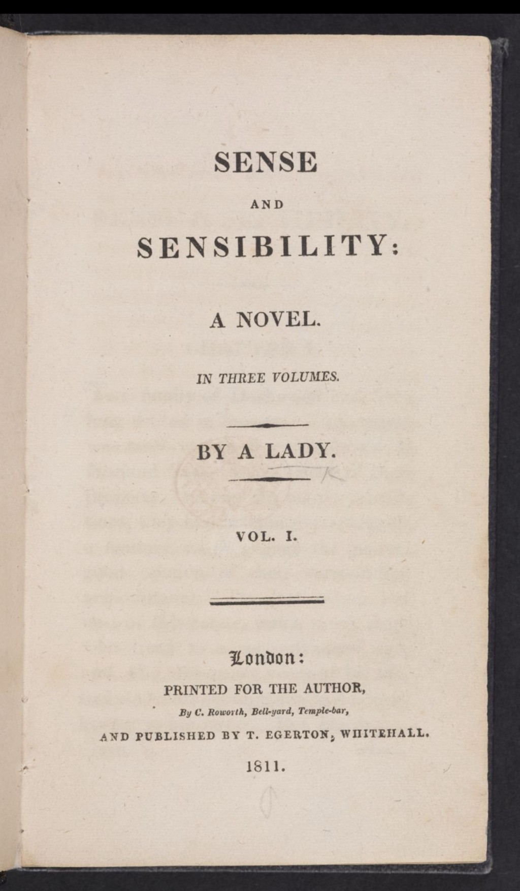 大英圖書館 簡·奧斯汀《理智與情感》第一版扉頁，圖片來自大英圖書館館藏。