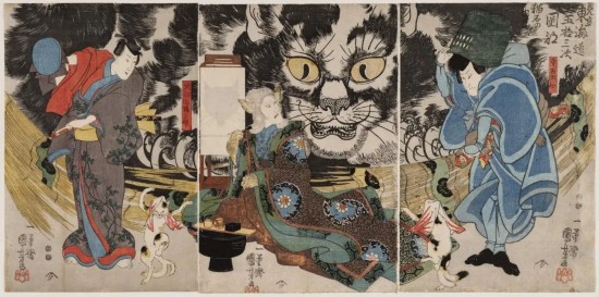 歌川國芳「見立東海道五十三次岡部貓石の由來」等，1847 ACCESSION NUMBER: 11.28742-4